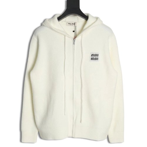 Miu Miu logo embroidered zipup hooded sweater,Miu Miu,MIU-20241215