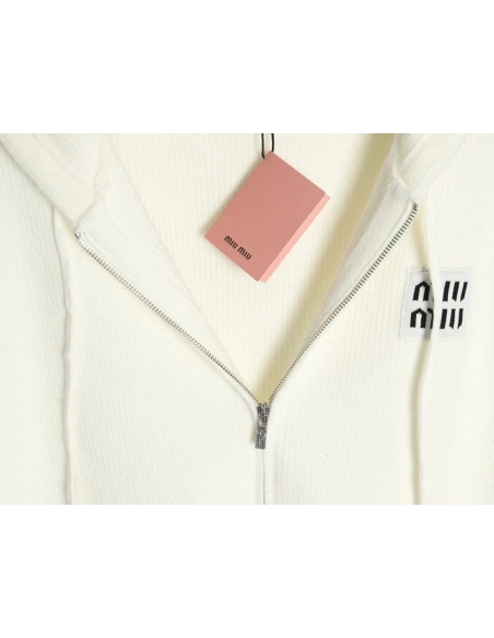 Miu Miu logo embroidered zipup hooded sweater,Miu Miu,MIU-20241215