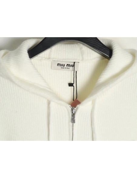 Miu Miu logo embroidered zipup hooded sweater,Miu Miu,MIU-20241215