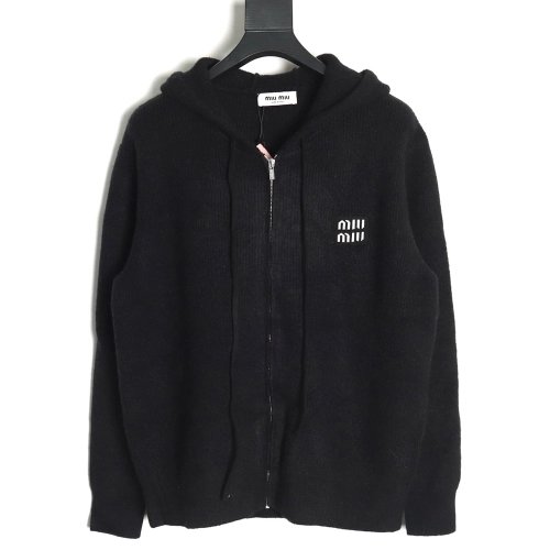 Miu Miu logo embroidered zipup hooded sweater,Miu Miu,MIU-21241215