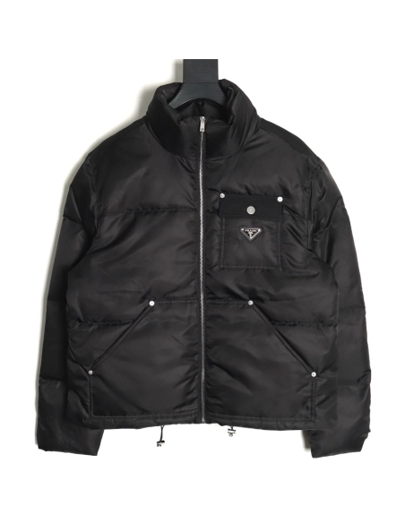 Prada Nylon Logo Flap Pocket Stand Collar Down Men Jacket,Prada Men Jacket,Men Jacket,Buy From Trust Seller
