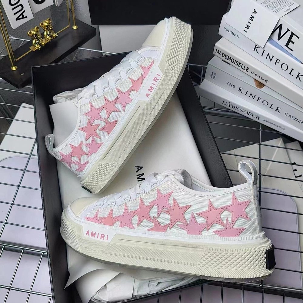 Amiri Stars Court Low White Pink Canvas,AMIRI