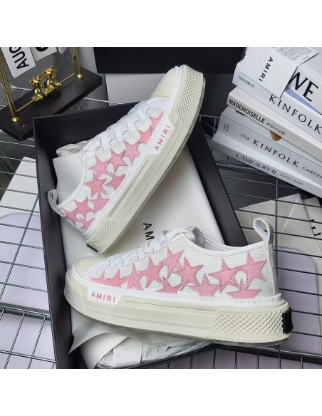 Amiri Stars Court Low White Pink Canvas,AMIRI