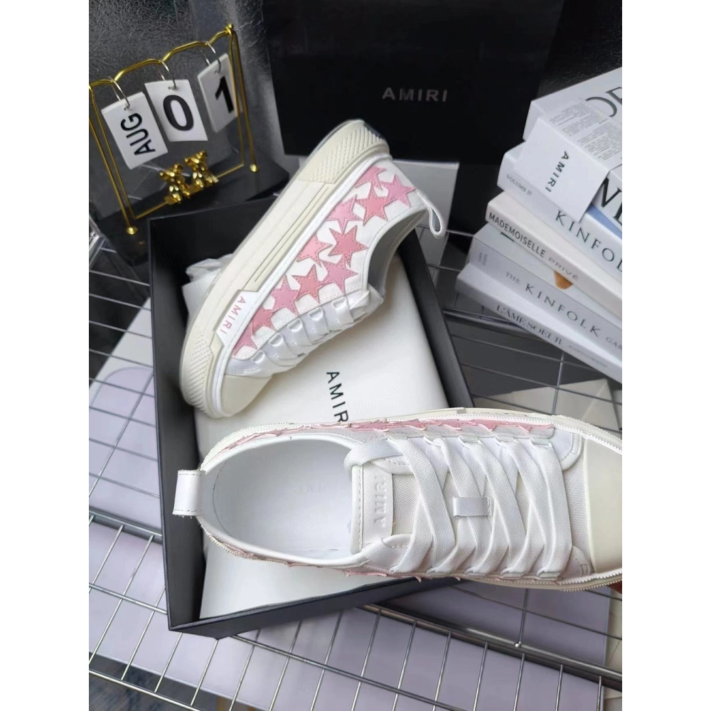 Amiri Stars Court Low White Pink Canvas,AMIRI