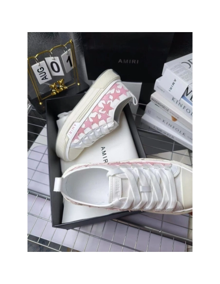 Amiri Stars Court Low White Pink Canvas,AMIRI