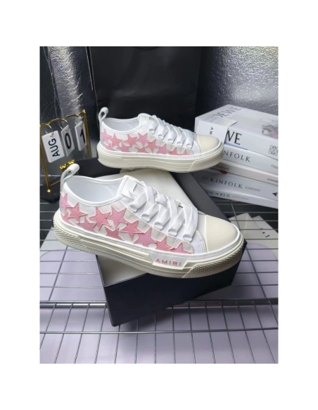 Amiri Stars Court Low White Pink Canvas,AMIRI