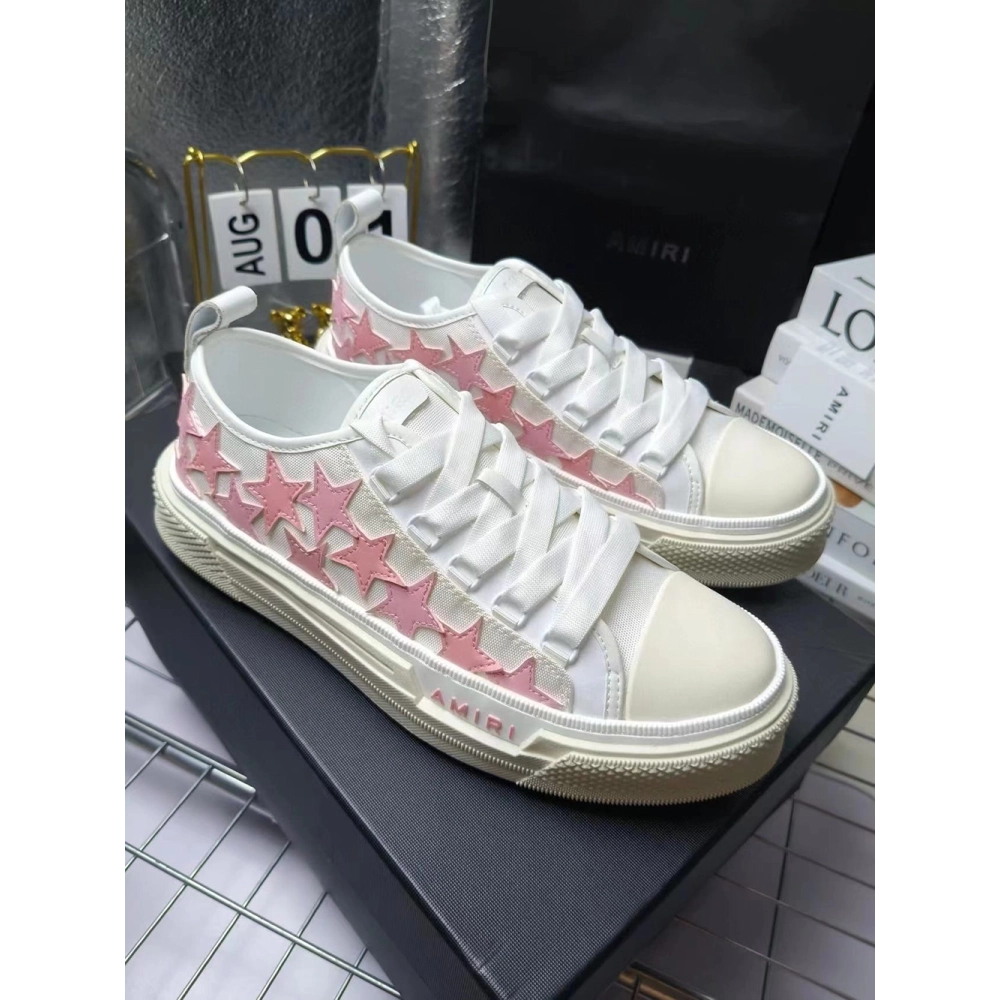 Amiri Stars Court Low White Pink Canvas,AMIRI