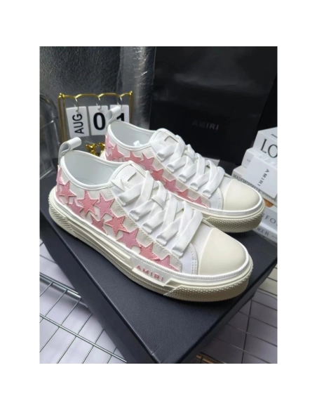 Amiri Stars Court Low White Pink Canvas,AMIRI