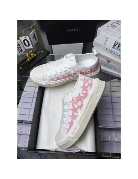 Amiri Stars Court Low White Pink Canvas,AMIRI