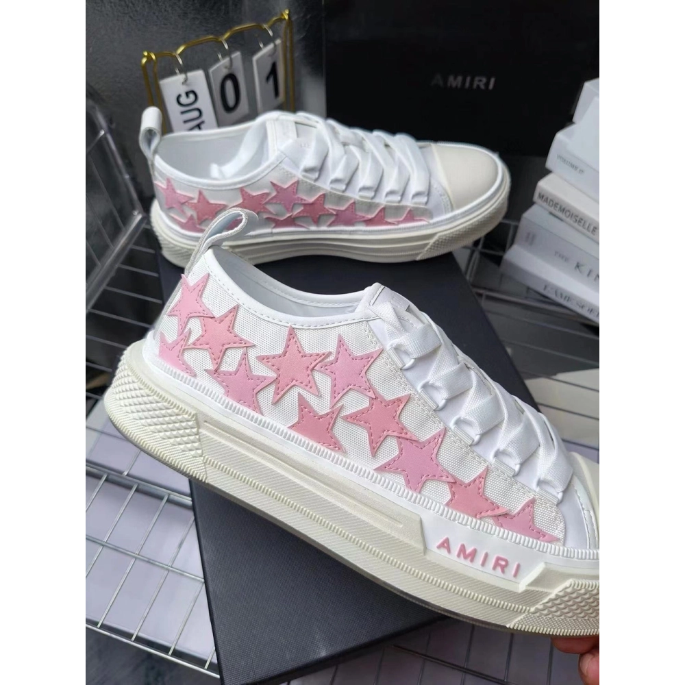 Amiri Stars Court Low White Pink Canvas,AMIRI