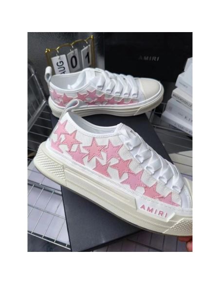 Amiri Stars Court Low White Pink Canvas,AMIRI