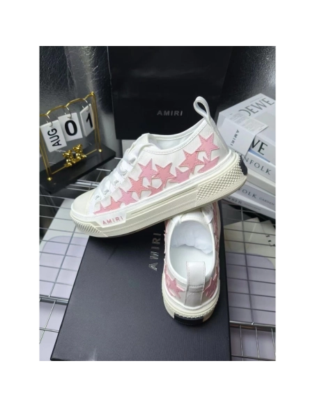 Amiri Stars Court Low White Pink Canvas,AMIRI