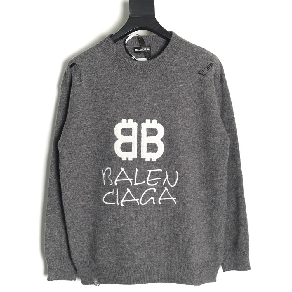 Balenciaga Double B embroidered knitted crewneck sweater,Balenciaga