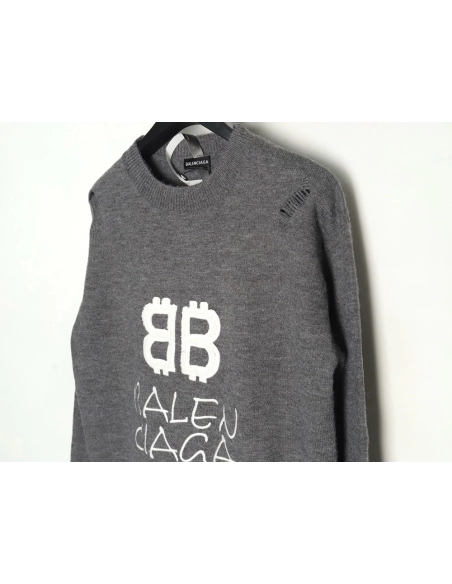 Balenciaga Double B embroidered knitted crewneck sweater,Balenciaga