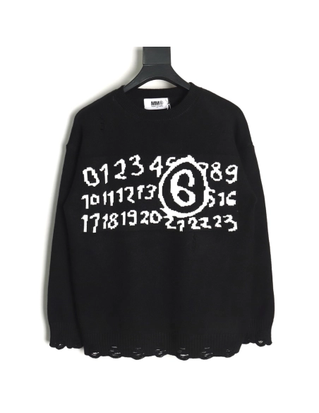Maison Margiela Numbers distressed knitted crewneck sweater,MAISON MARGIELA