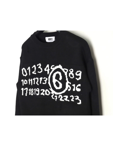 Maison Margiela Numbers distressed knitted crewneck sweater,MAISON MARGIELA