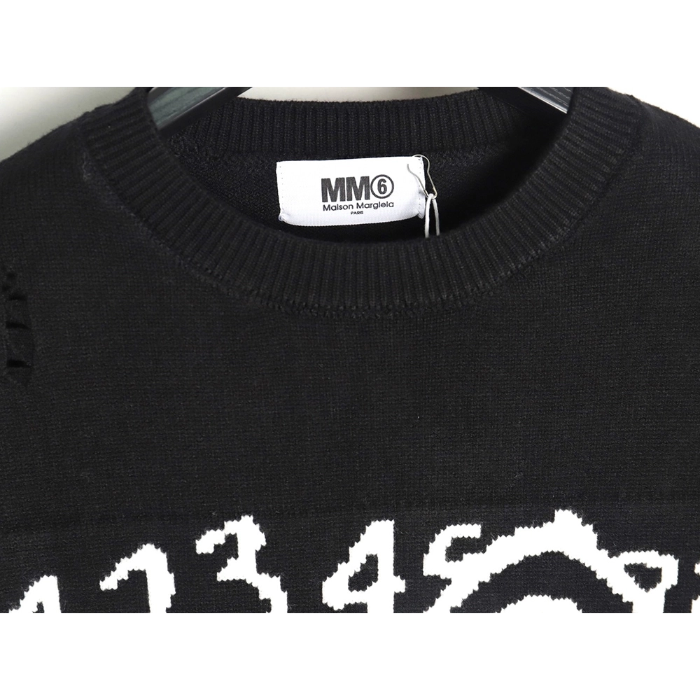 Maison Margiela Numbers distressed knitted crewneck sweater,MAISON MARGIELA