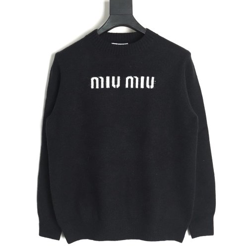 Miu Miu Lettering Jacquard Long Sleeve Crewneck Sweater,Miu Miu