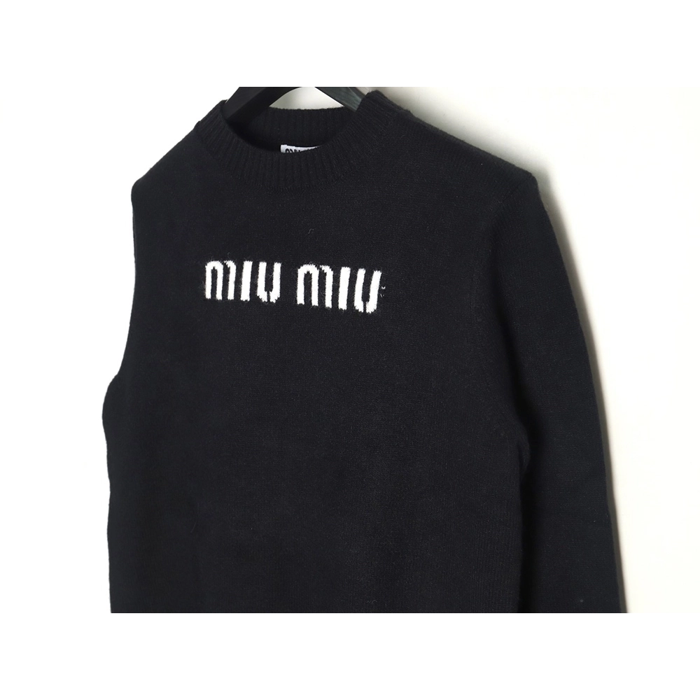 Miu Miu Lettering Jacquard Long Sleeve Crewneck Sweater,Miu Miu