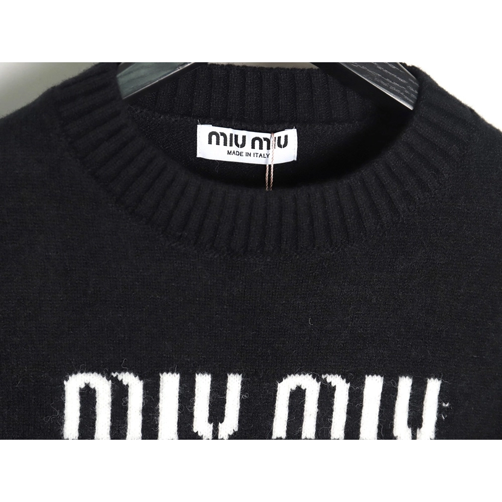 Miu Miu Lettering Jacquard Long Sleeve Crewneck Sweater,Miu Miu
