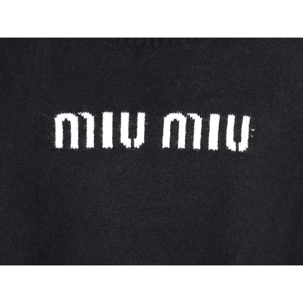 Miu Miu Lettering Jacquard Long Sleeve Crewneck Sweater,Miu Miu