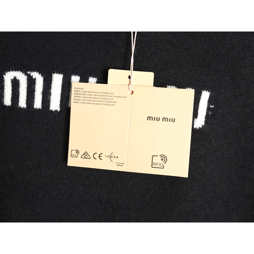 Miu Miu Lettering Jacquard Long Sleeve Crewneck Sweater,Miu Miu