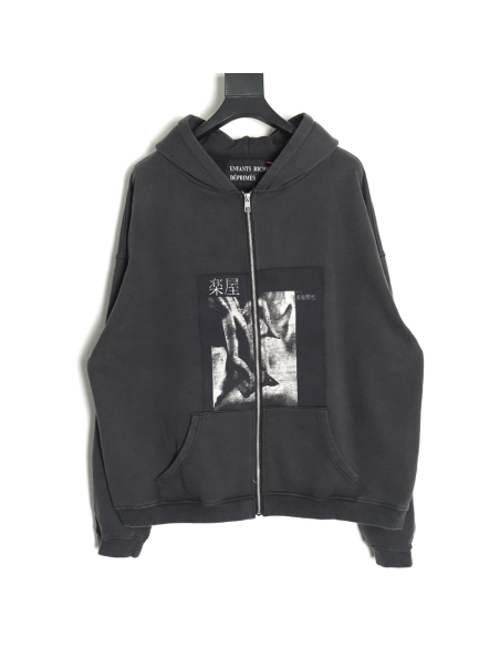 ENFANTS RICHES D¨¦PRIM¨¦S patchwork printed zip-up cardigan Sweatshirt TSK1,ENFANTS RICHES DEPRIMES