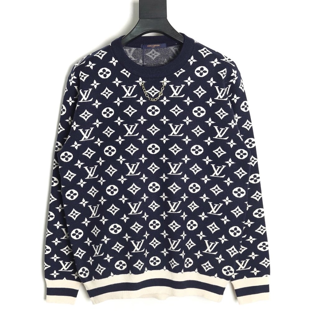Louis Vuitton chain all over print monogram round neck sweater TSK1,Louis Vuitton