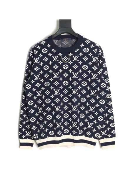 Louis Vuitton chain all over print monogram round neck sweater TSK1,Louis Vuitton