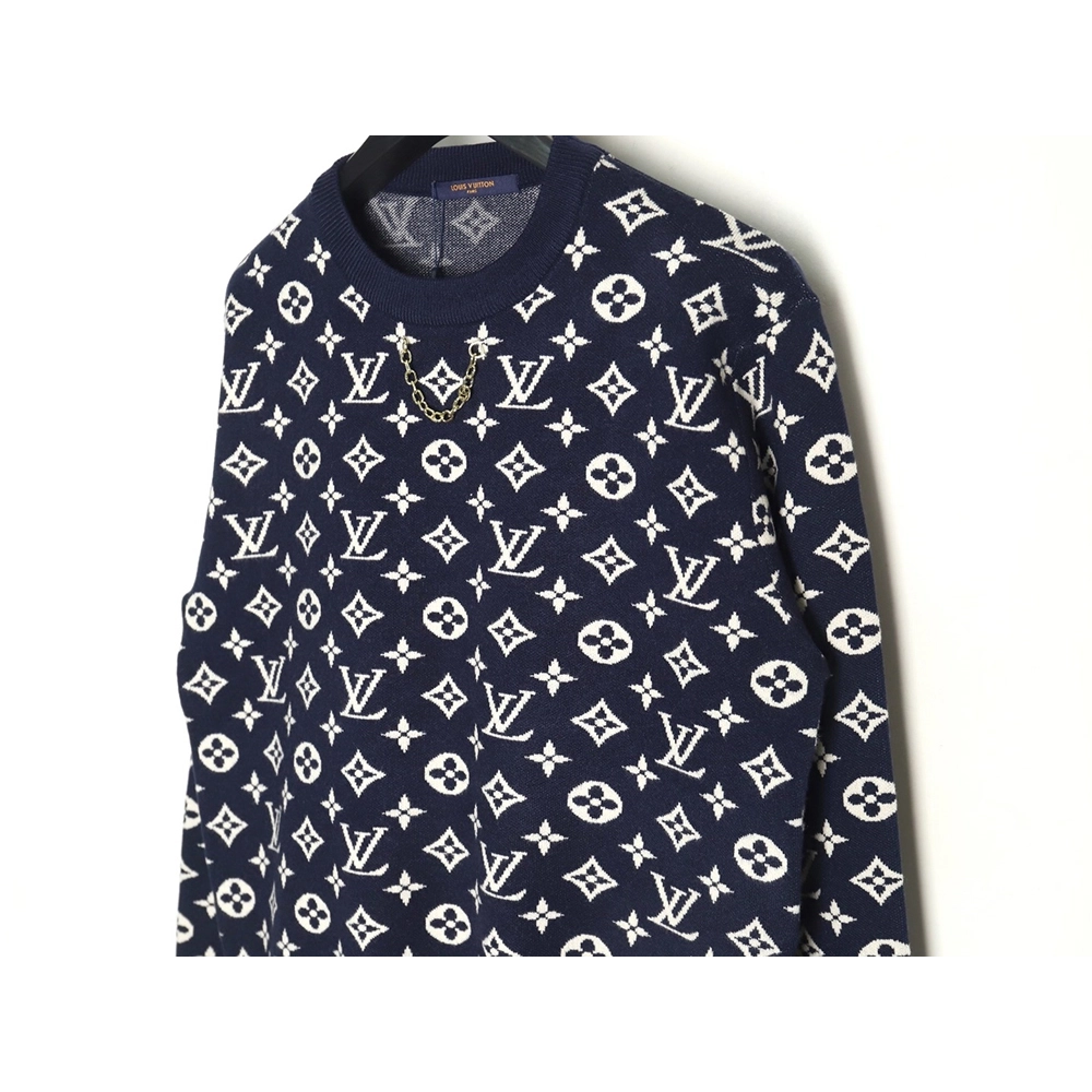 Louis Vuitton chain all over print monogram round neck sweater TSK1,Louis Vuitton