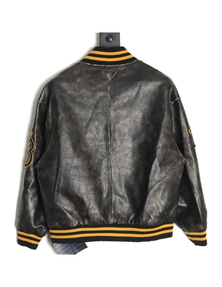 Prada P logo leather bomber jacket,Prada Jacket,Jacket,,Low Price High quality,Free Shipping to France