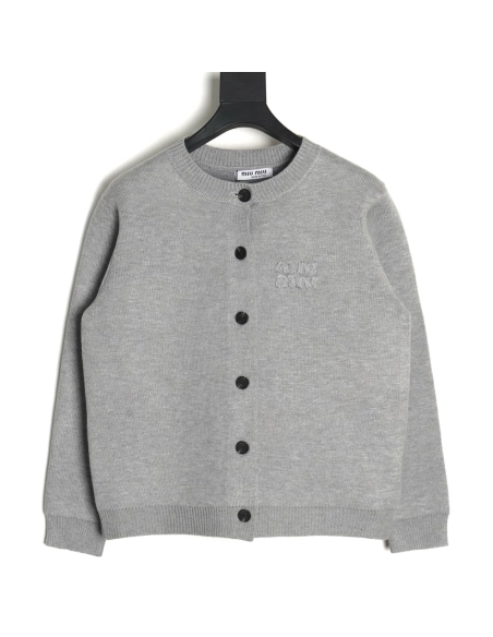 Miu Miu Minimalist Lettering Cardigan Sweater,Miu Miu Sweatshirt,Sweatshirt,,Low Price High quality,Free Shipping to France