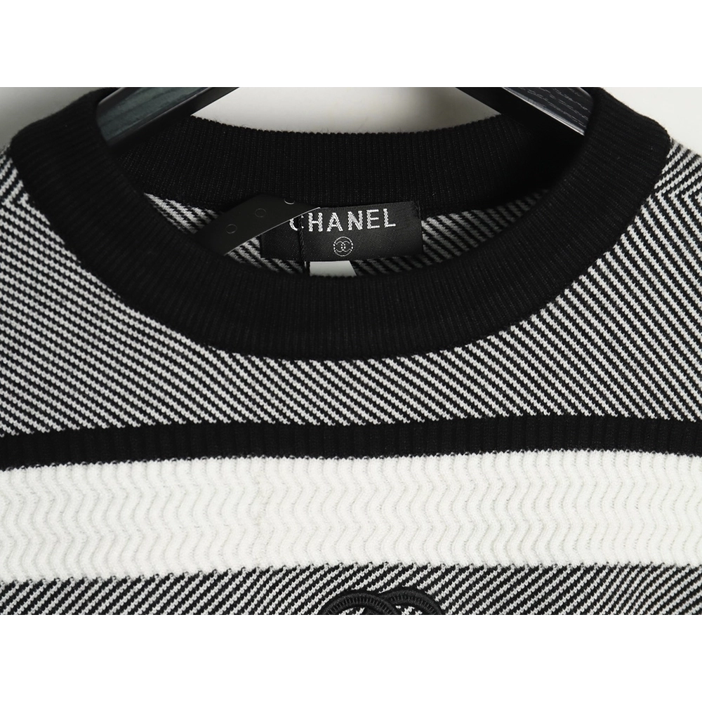 Chanel Double CC Logo Embroidered Striped Knitted Pullover,Chanel Sweatshirt,Sweatshirt,,Low Price High quality,Free Shipping to