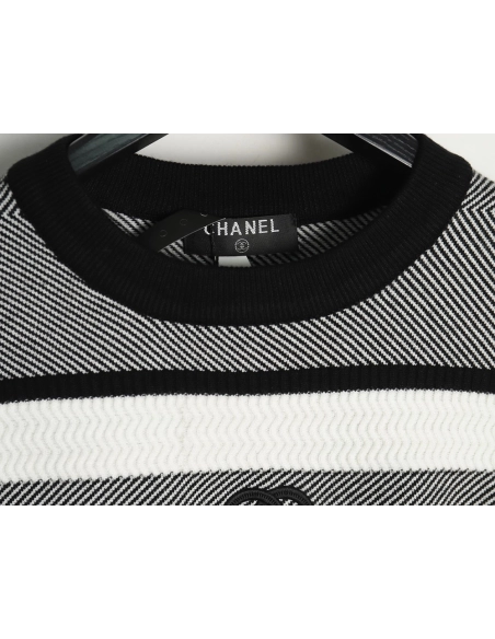 Chanel Double CC Logo Embroidered Striped Knitted Pullover,Chanel Sweatshirt,Sweatshirt,,Low Price High quality,Free Shipping to