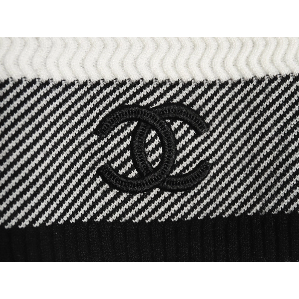Chanel Double CC Logo Embroidered Striped Knitted Pullover,Chanel Sweatshirt,Sweatshirt,,Low Price High quality,Free Shipping to