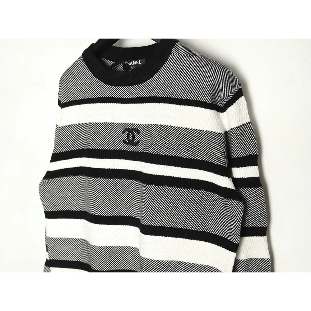 Chanel Double CC Logo Embroidered Striped Knitted Pullover,Chanel Sweatshirt,Sweatshirt,,Low Price High quality,Free Shipping to