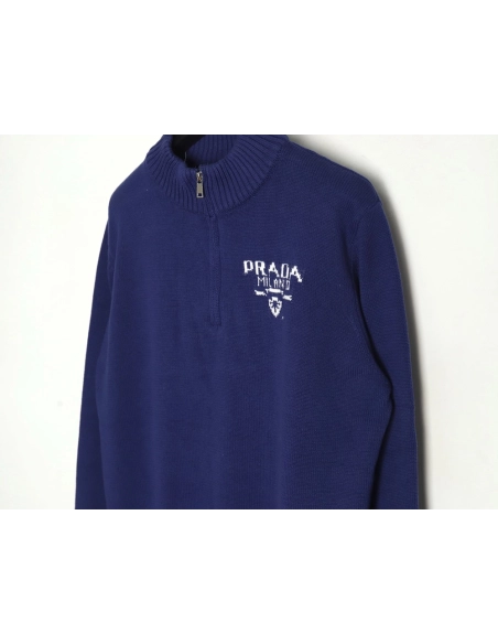 Prada Chest Lettering Half Zip Knit Sweater,Prada Sweatshirt,Sweatshirt,,Low Price High quality,Free Shipping to France