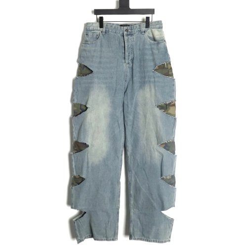 Balenciaga ripped camouflage double jeans,Balenciaga Trousers,CASUAL PANTS,APPAREL