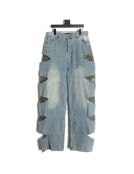 Balenciaga ripped camouflage double jeans,Balenciaga Trousers,CASUAL PANTS,APPAREL