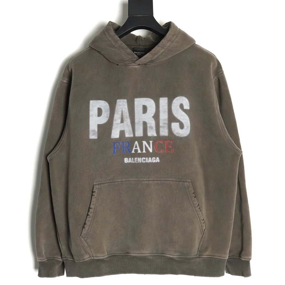 Balenciaga PARIS letter print velvet hooded sweatshirt,Balenciaga Sweatshirt,Sweatshirt,APPAREL