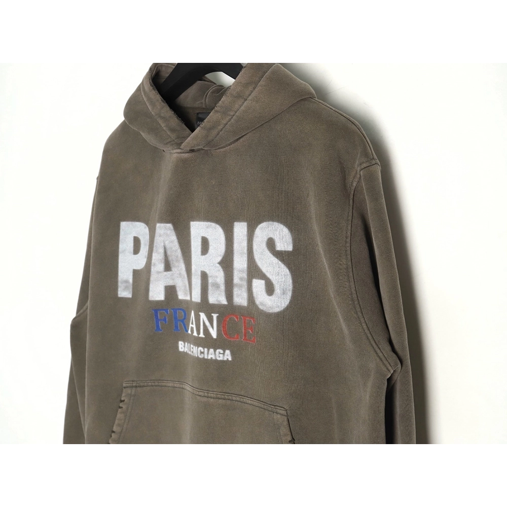 Balenciaga PARIS letter print velvet hooded sweatshirt,Balenciaga Sweatshirt,Sweatshirt,APPAREL