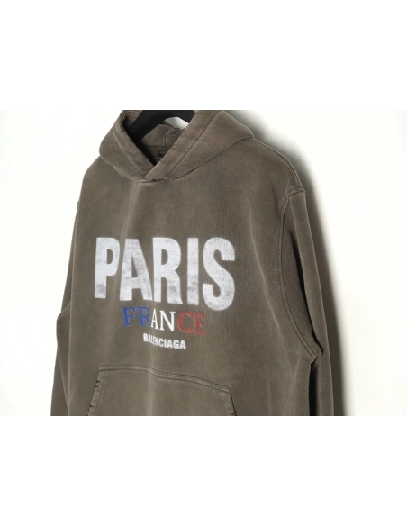 Balenciaga PARIS letter print velvet hooded sweatshirt,Balenciaga Sweatshirt,Sweatshirt,APPAREL