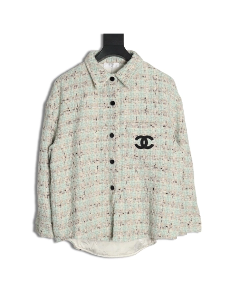 Chanel Haute Couture Silver Woven Check Shirt Jacket,Chanel Jacket,Jacket,APPAREL
