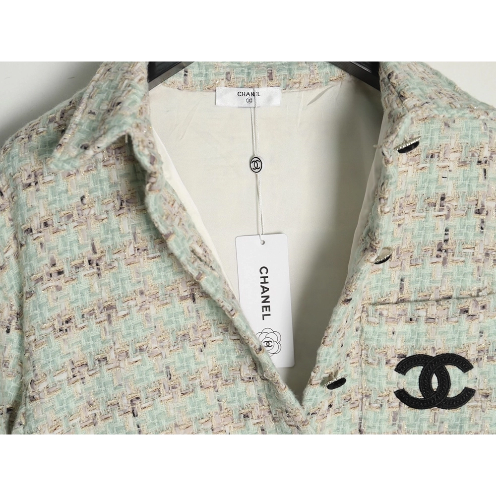 Chanel Haute Couture Silver Woven Check Shirt Jacket,Chanel Jacket,Jacket,APPAREL