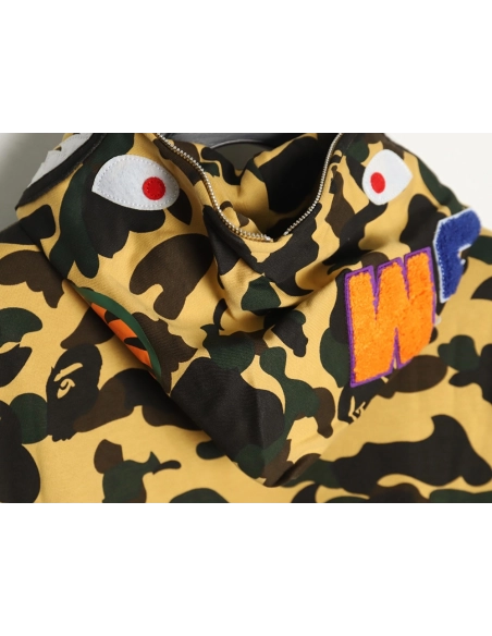 BAPE shark head tiger head zipper camouflage double hooded hoodie,Bape Hoodie,Hoodie,APPAREL