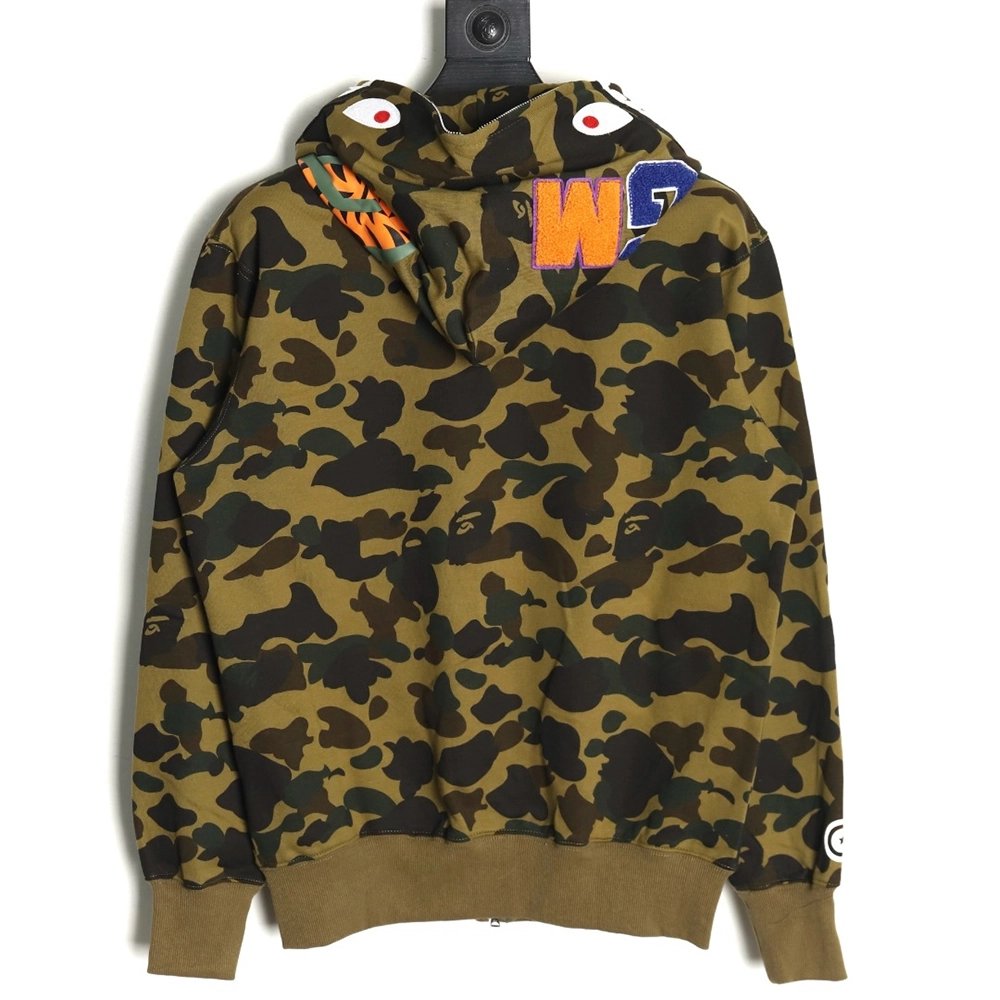 BAPE shark head tiger head zipper camouflage double hooded hoodie,Bape Hoodie,Hoodie,APPAREL