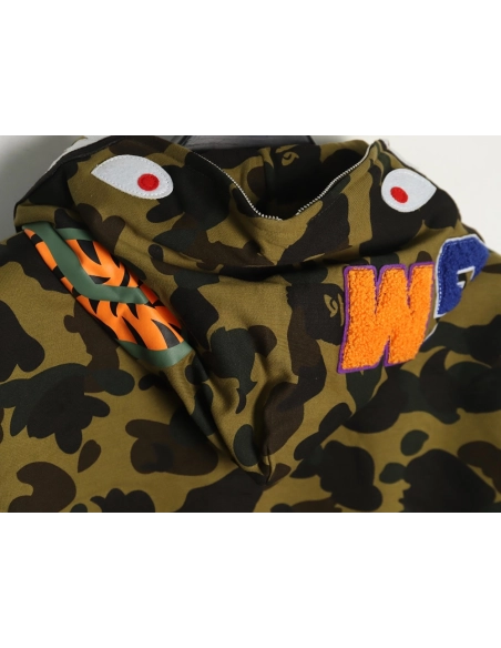 BAPE shark head tiger head zipper camouflage double hooded hoodie,Bape Hoodie,Hoodie,APPAREL