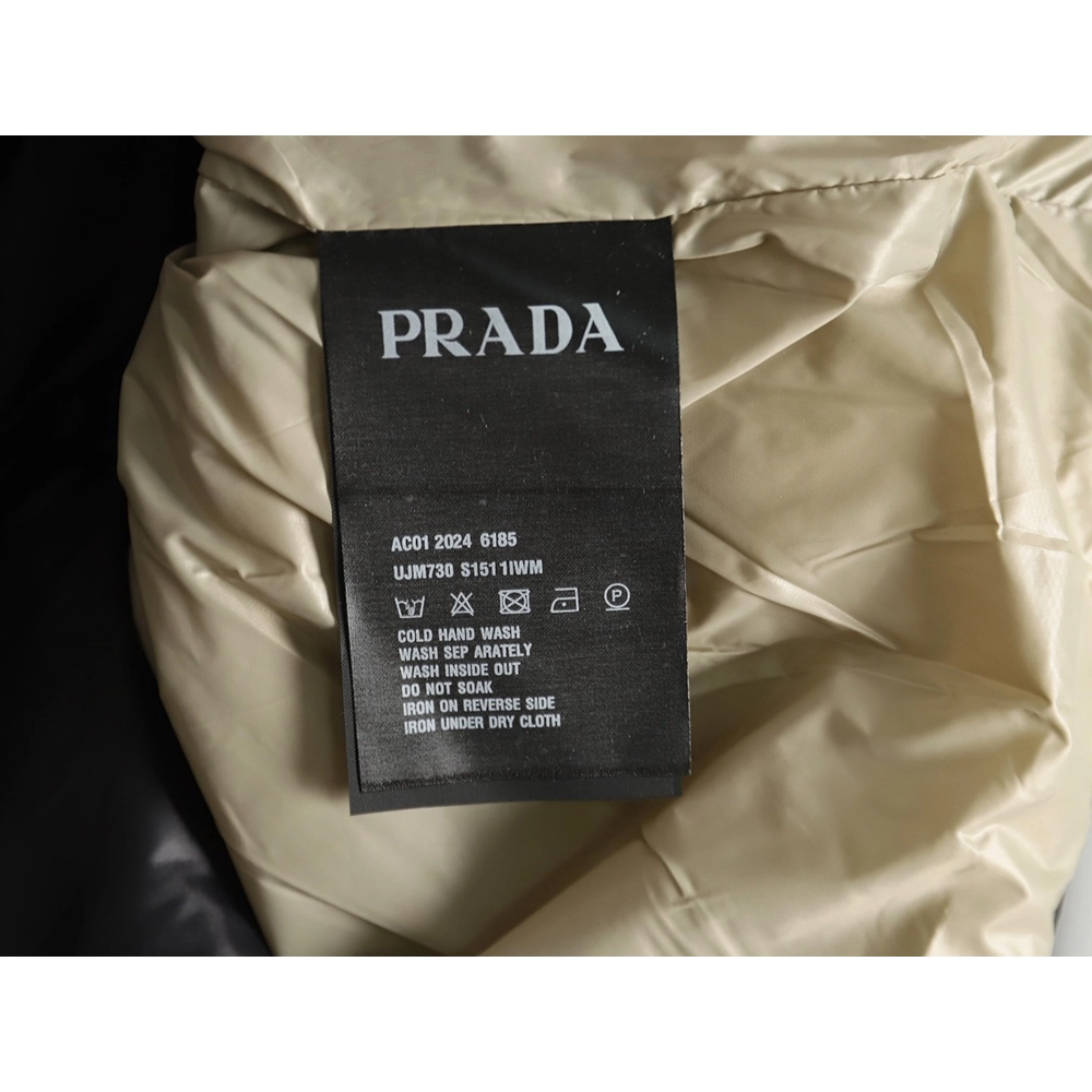 Prada metal triangle logo wide brim hooded down jacket,Prada Jacket,Jacket,APPAREL