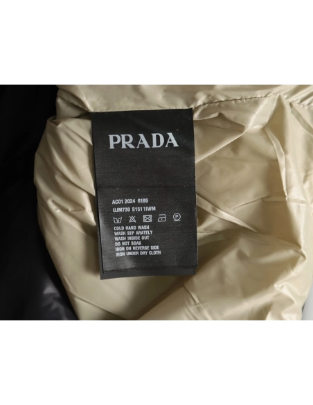 Prada metal triangle logo wide brim hooded down jacket,Prada Jacket,Jacket,APPAREL