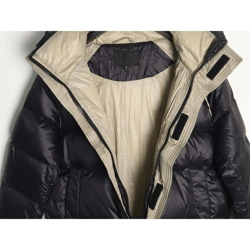 Prada metal triangle logo wide brim hooded down jacket,Prada Jacket,Jacket,APPAREL